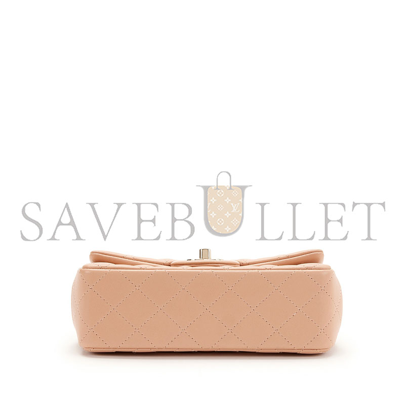 CHANEL MASTER LIGHT BEIGE QUILTED LAMBSKIN RECTANGULAR MINI CLASSIC FLAP GOLD HARDWAR AS1116 (20*12*6cm)